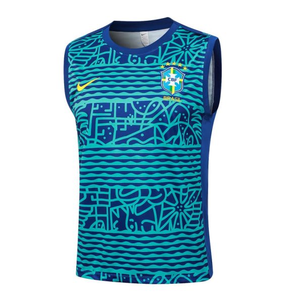 Camiseta Sin Mangas Corta Brasil 2024 2025 Estampado Azul