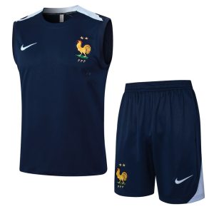 Camiseta Sin Mangas Corto Equipo Frances 2024-2025 Azul Oscuro