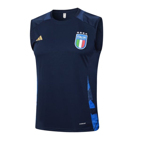 Camiseta Sin Mangas Cortos Italia 2024-2025 Azul Oscuro