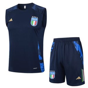 Camiseta Sin Mangas Cortos Italia 2024-2025 Azul Oscuro