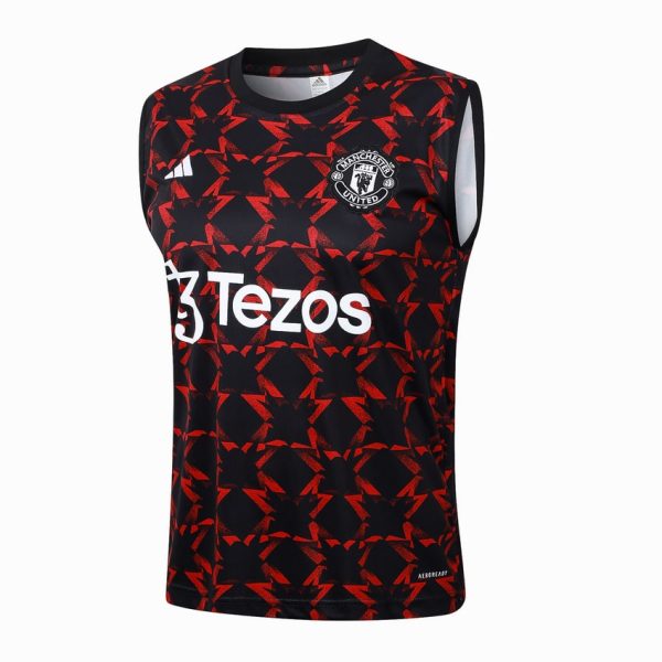Camiseta Sin Mangas Corta Manchester United 2024 2025 Negro Rojo