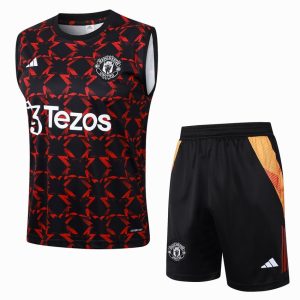 Camiseta Sin Mangas Corta Manchester United 2024 2025 Negro Rojo