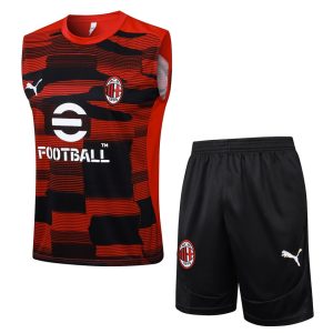Camiseta corta sin mangas roja y negra del AC Milan 2024-2025