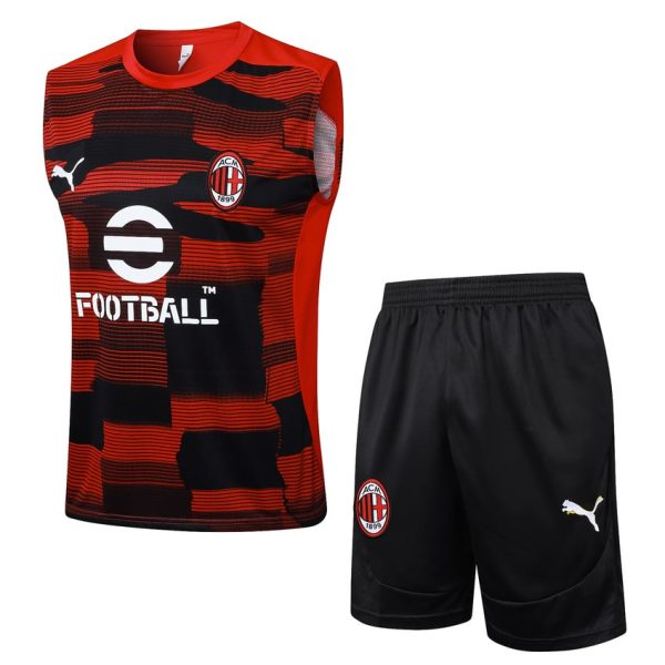 Camiseta corta sin mangas roja y negra del AC Milan 2024-2025