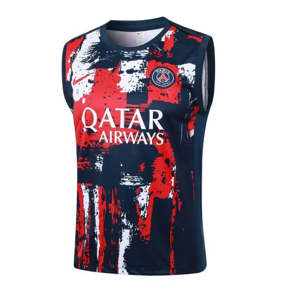 Camiseta Sin Mangas Cortos PSG 2024 2025 Azul Rojo