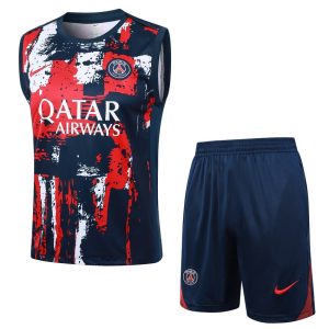Camiseta Sin Mangas Cortos PSG 2024 2025 Azul Rojo