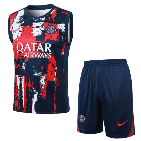 Camiseta Sin Mangas Cortos PSG 2024 2025 Azul Rojo