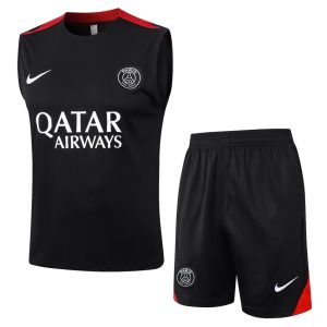 Camiseta Sin Mangas Cortos PSG 2024 2025 Negro Oscuro