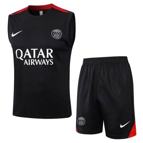 Camiseta Sin Mangas Cortos PSG 2024 2025 Negro Oscuro