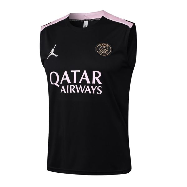 Camiseta sin mangas corta negra y rosa del PSG 2024 2025