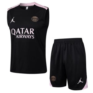 Camiseta sin mangas corta negra y rosa del PSG 2024 2025