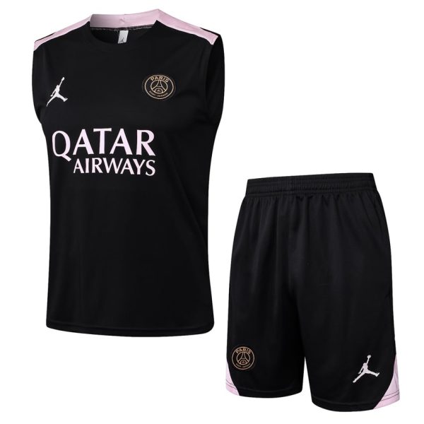 Camiseta sin mangas corta negra y rosa del PSG 2024 2025