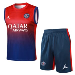 Camiseta corta sin mangas roja y azul del PSG 2024-2025